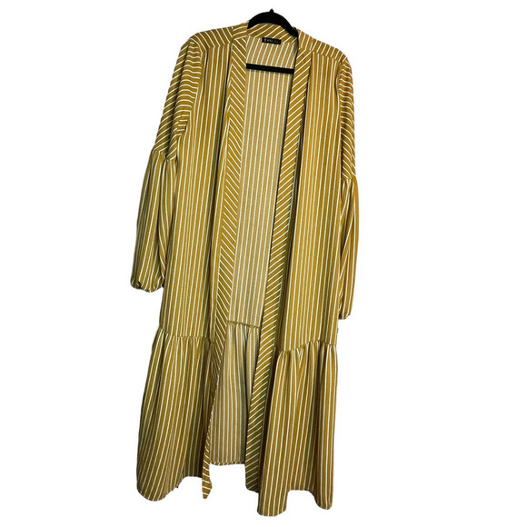 V ery j Striped Woven Duster Long Puff Sleeve,Ruffled Hem Line for - Picture 1 of 14
